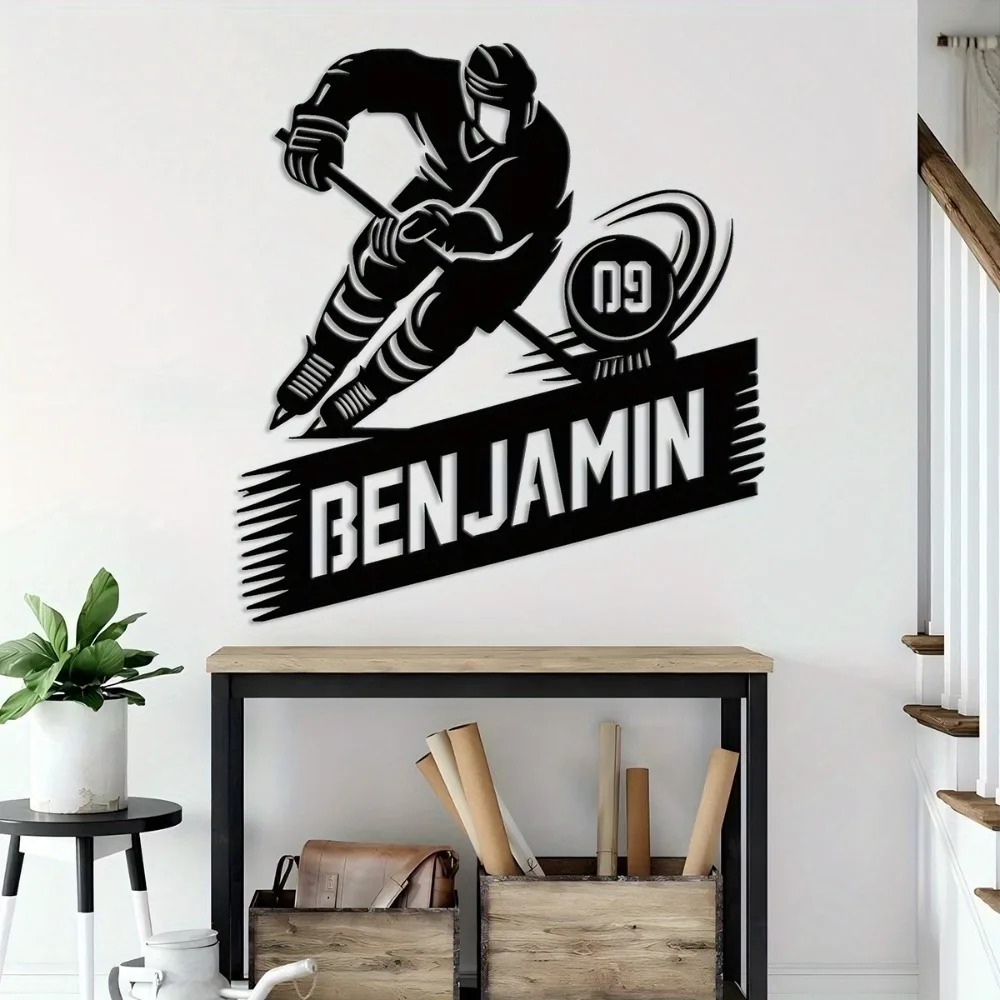 Home Gym Names - 1 Stück 2D Flache Individuelle Eishockeyspieler-Silhouette