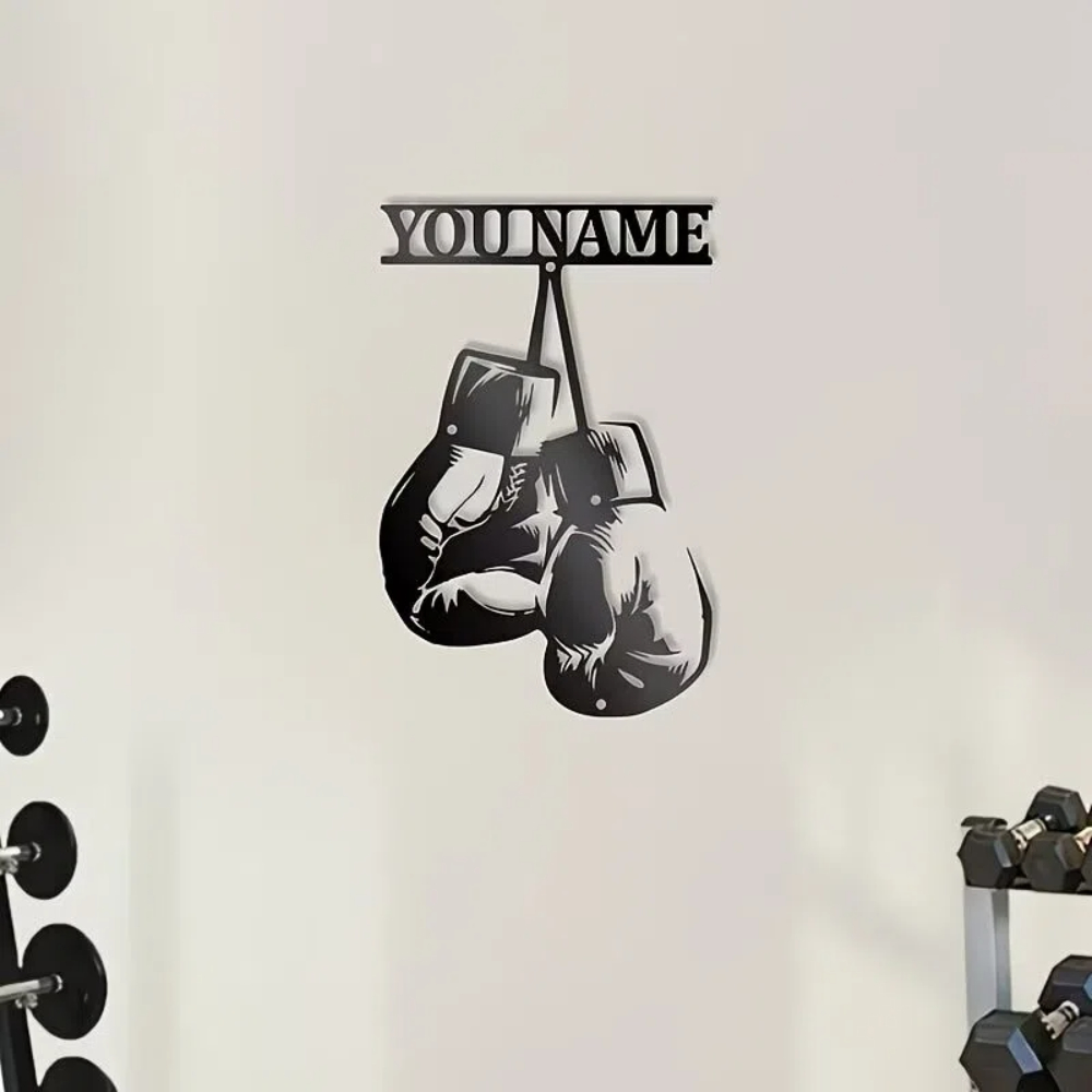Home Gym Names - Personalisierte Boxhandschuhe Metall-Wandkunst - Individueller Boxername,